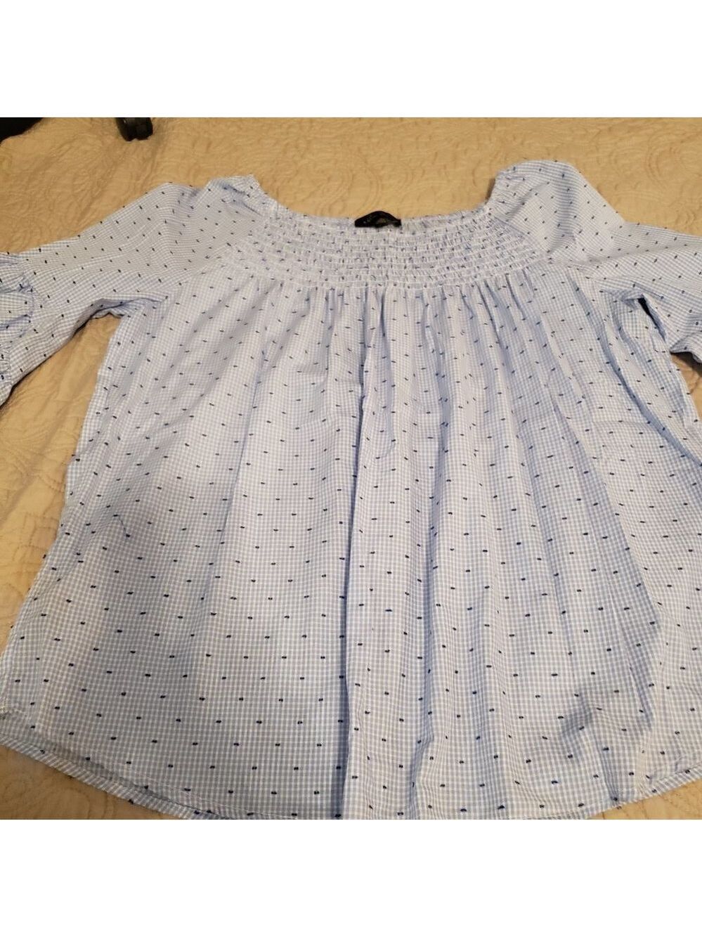 MELISSA Paige | Gingham Print Blue Bell Sleeve Top